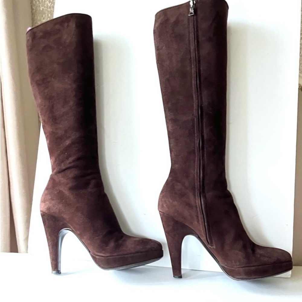 Prada brown suede platform boots